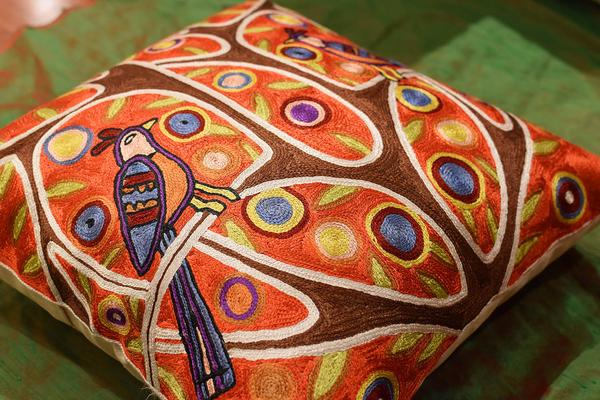 Folk Love Birds Tree of Life Karla Gerard Red Toss Pillow Cover Art Silk 18"x18" - KashmirDesigns