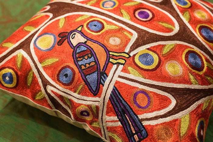 Folk Love Birds Tree of Life Karla Gerard Red Toss Pillow Cover Art Silk 18"x18" - KashmirDesigns