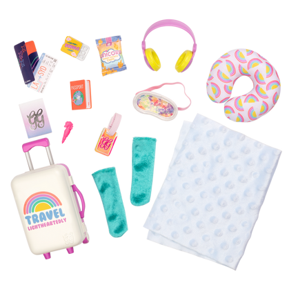 Carry-on luggage playset with travel accessories