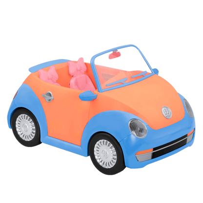 Orange and blue toy convertible punch buggy car