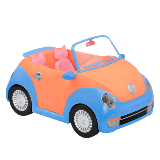 Orange and blue toy convertible punch buggy car