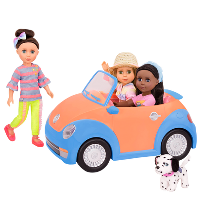Orange and blue toy convertible punch buggy car