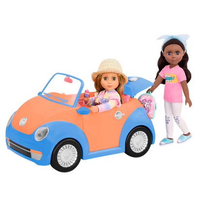 Orange and blue toy convertible punch buggy car