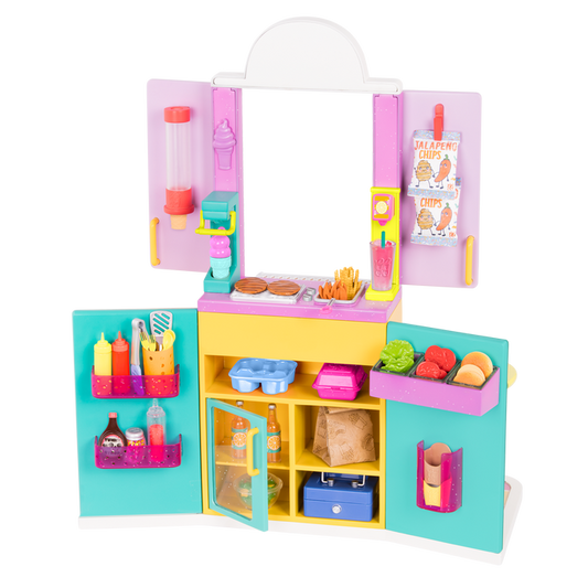 Drive-thru restaurant playset with toy food