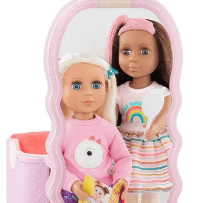 Two 14-inch dolls with hair salon playset