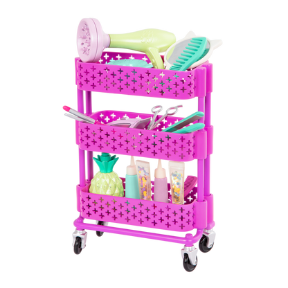 Two 14-inch dolls with hair salon playset