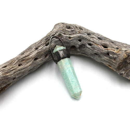 Giant Amazonite Stone Soldered Point Crystal Pendant (OAK143)
