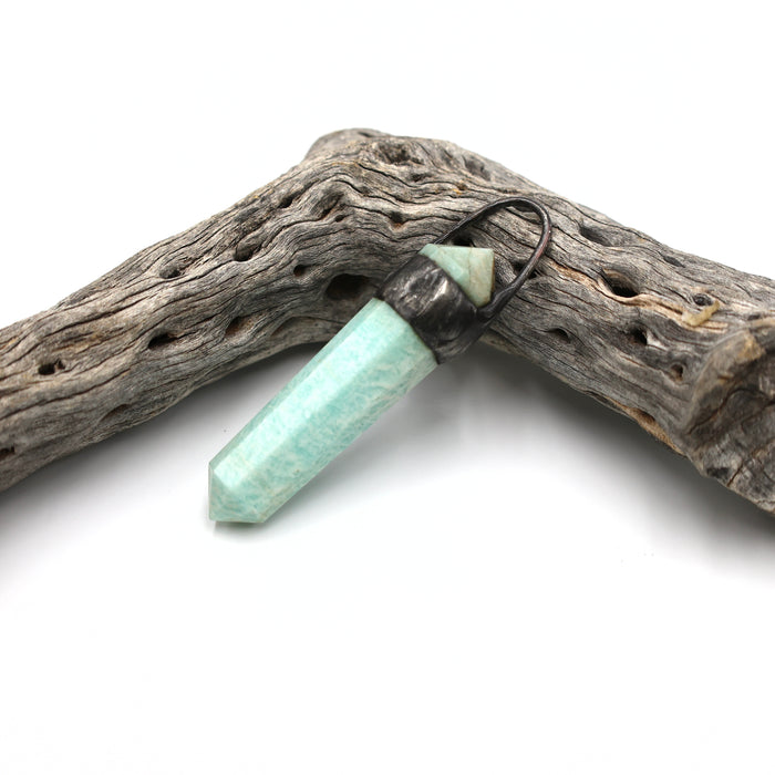 Giant Amazonite Stone Soldered Point Crystal Pendant (OAK143)