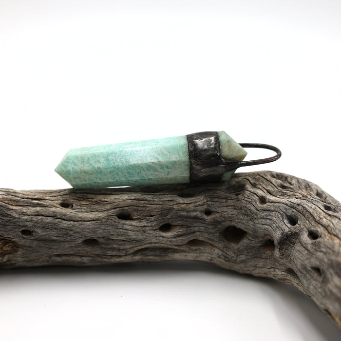 Giant Amazonite Stone Soldered Point Crystal Pendant (OAK143)
