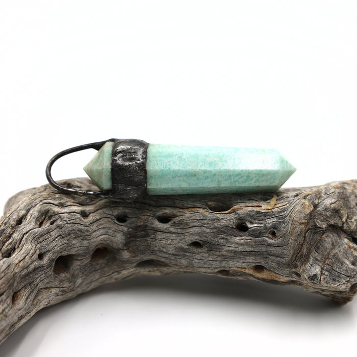 Giant Amazonite Stone Soldered Point Crystal Pendant (OAK143)