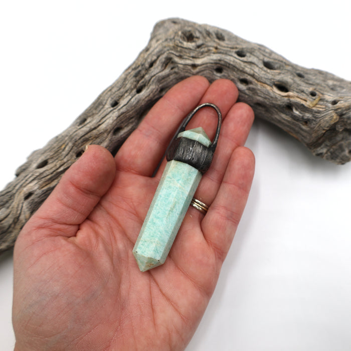 Giant Amazonite Stone Soldered Point Crystal Pendant (OAK143)