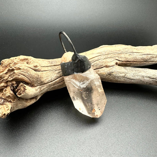 Giant Black Clear Quartz Soldered Crystal Pendant (OAK145)
