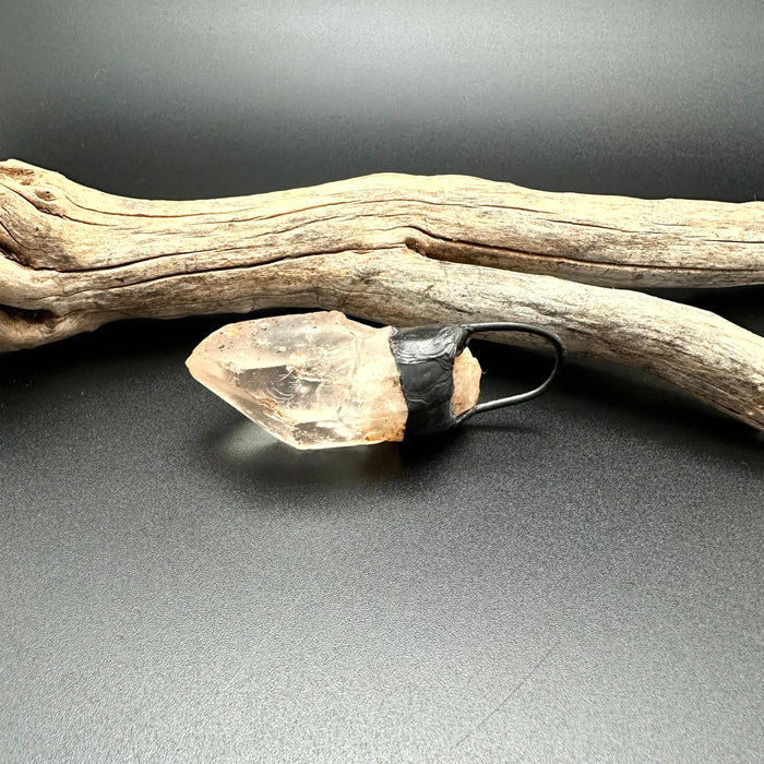 Giant Black Clear Quartz Soldered Crystal Pendant (OAK145)