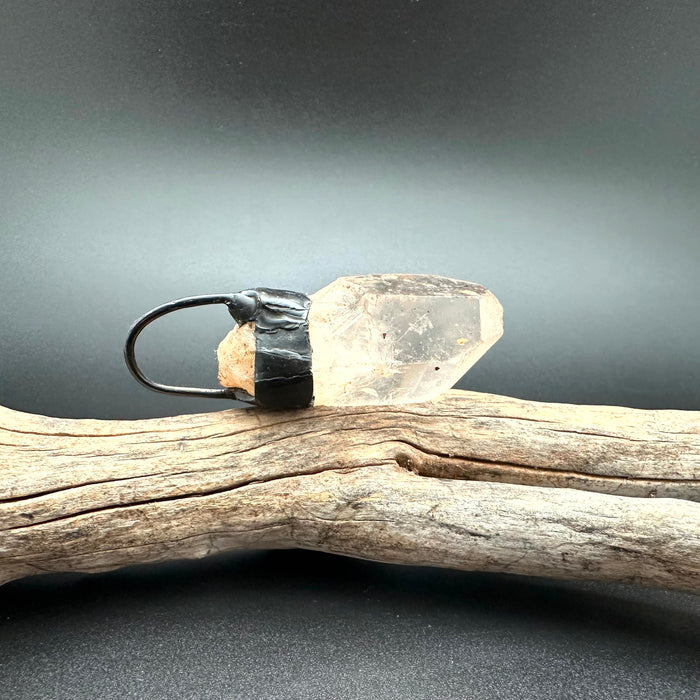 Giant Black Clear Quartz Soldered Crystal Pendant (OAK145)