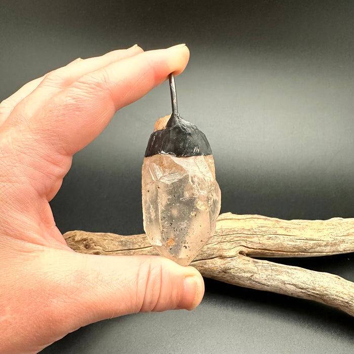 Giant Black Clear Quartz Soldered Crystal Pendant (OAK145)