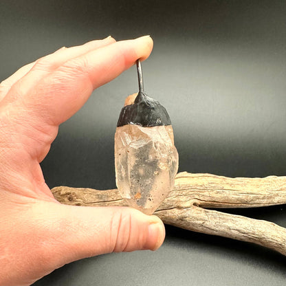 Giant Black Clear Quartz Soldered Crystal Pendant (OAK145)