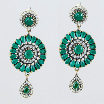 Green Emerald Chandelier Earrings 925 Sterling Silver Ottoman Dome Dangle Drop Earring - KashmirDesigns