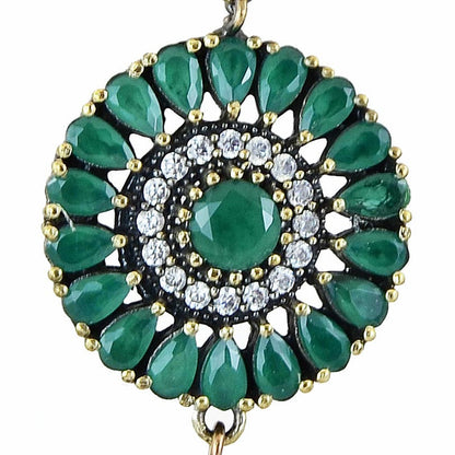 Green Emerald Chandelier Earrings 925 Sterling Silver Ottoman Dome Dangle Drop Earring - KashmirDesigns