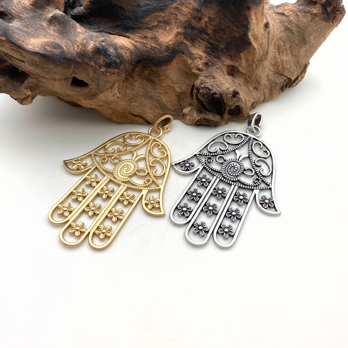 Hamsa Metal Pendant (Hand Of Fatima) (Available In 2 Colors) (MP238)