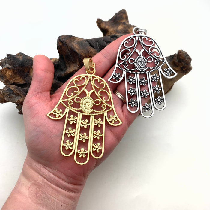 Hamsa Metal Pendant (Hand Of Fatima) (Available In 2 Colors) (MP238)