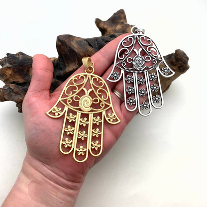 Hamsa Metal Pendant (Hand Of Fatima) (Available In 2 Colors) (MP238)