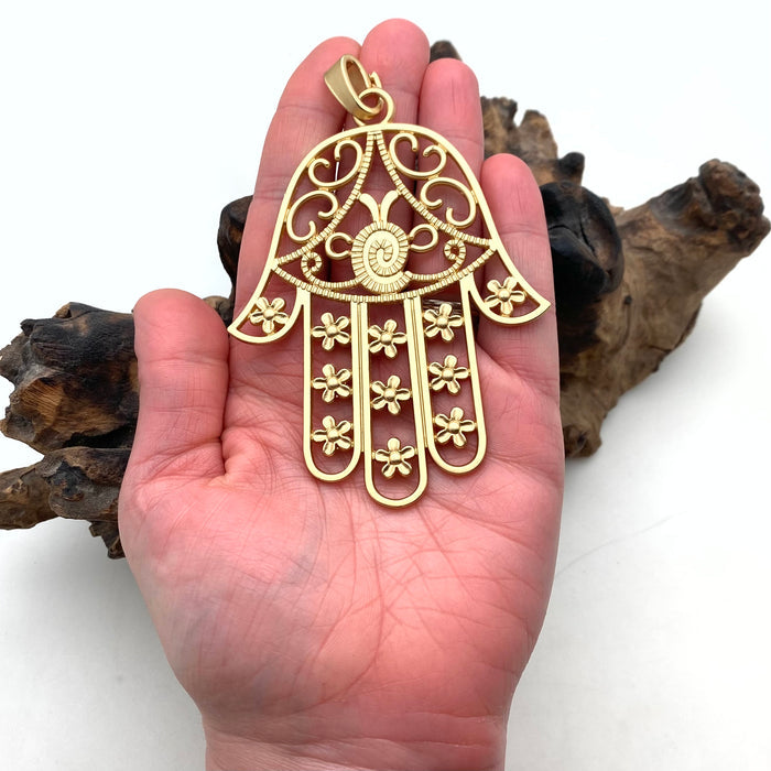 Hamsa Metal Pendant (Hand Of Fatima) (Available In 2 Colors) (MP238)