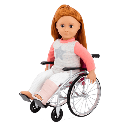 18-inch doll using medical playset and wheelchair