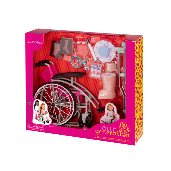 18-inch doll using medical playset and wheelchair