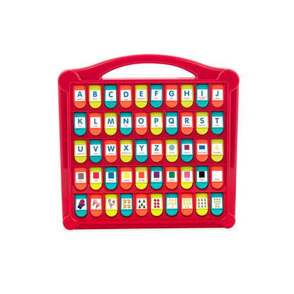 An alphabet learning toy for kids with pop-up flaps.