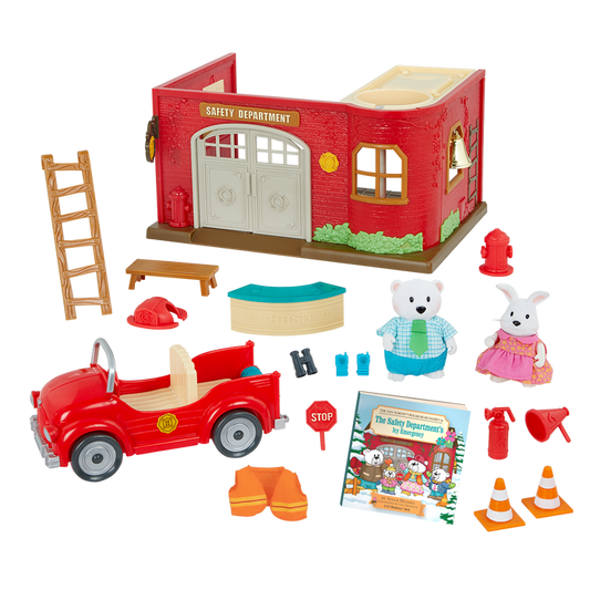 Lil Woodzeez Fire Station Playset with Figurines Storybook