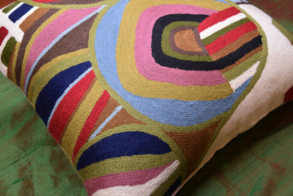 Hundertwasser Pillow Cover Blue Biomorph I Art Nouveau Cushions Hand Embroidered Wool 18x18"