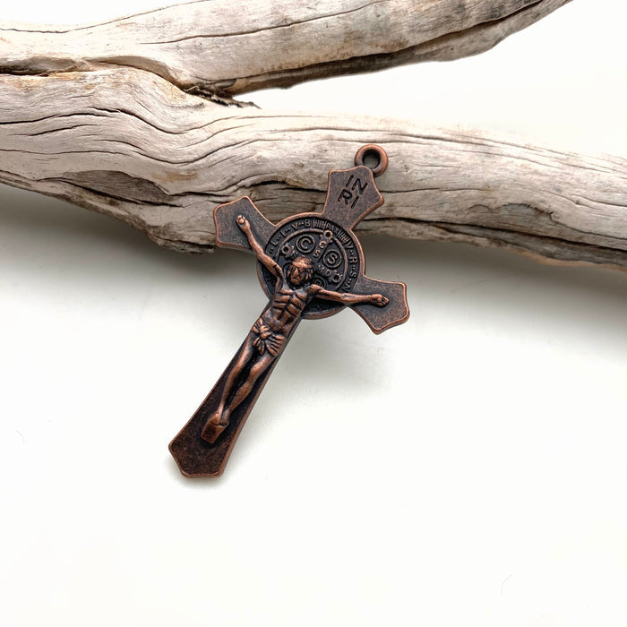 Jesus & St. Benedict Copper Color Base Metal Catholic Cross (MC33)