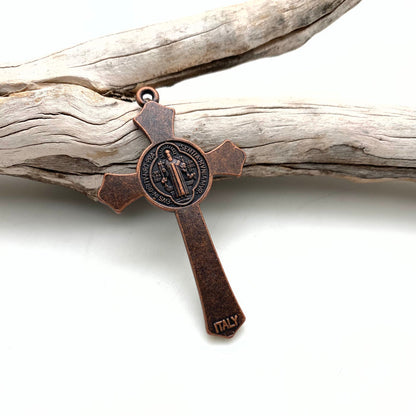 Jesus & St. Benedict Copper Color Base Metal Catholic Cross (MC33)