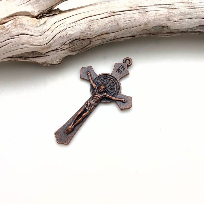 Jesus & St. Benedict Copper Color Base Metal Catholic Cross (MC33)