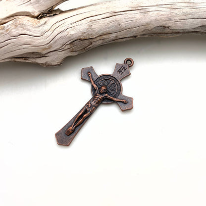 Jesus & St. Benedict Copper Color Base Metal Catholic Cross (MC33)