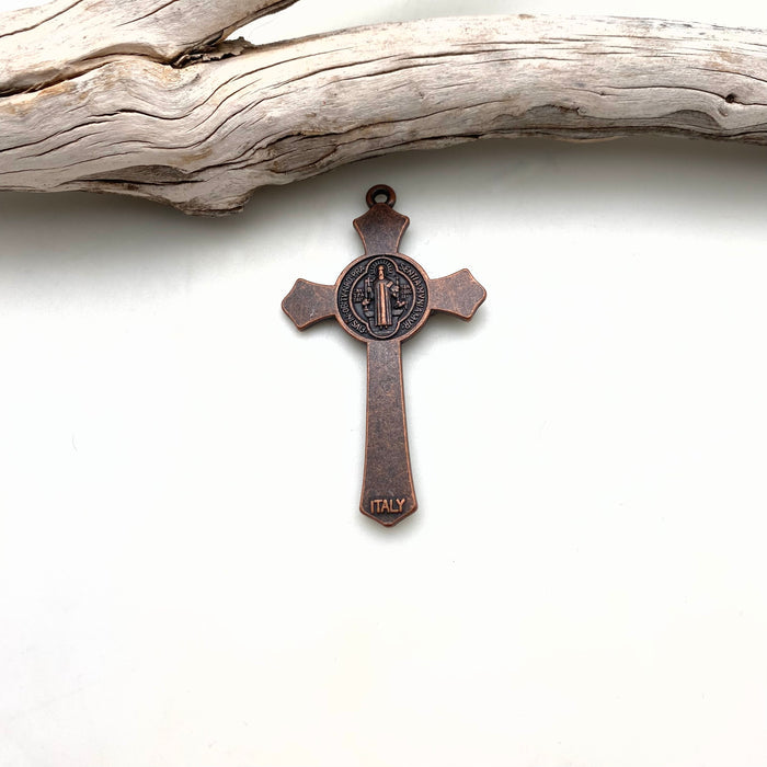Jesus & St. Benedict Copper Color Base Metal Catholic Cross (MC33)
