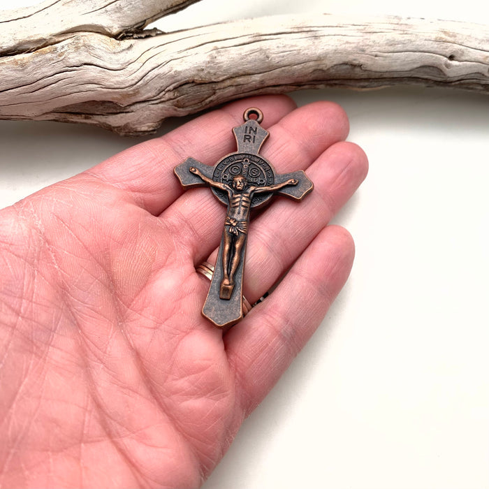 Jesus & St. Benedict Copper Color Base Metal Catholic Cross (MC33)