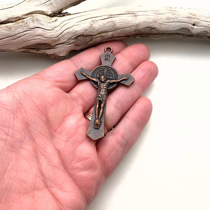 Jesus & St. Benedict Copper Color Base Metal Catholic Cross (MC33)