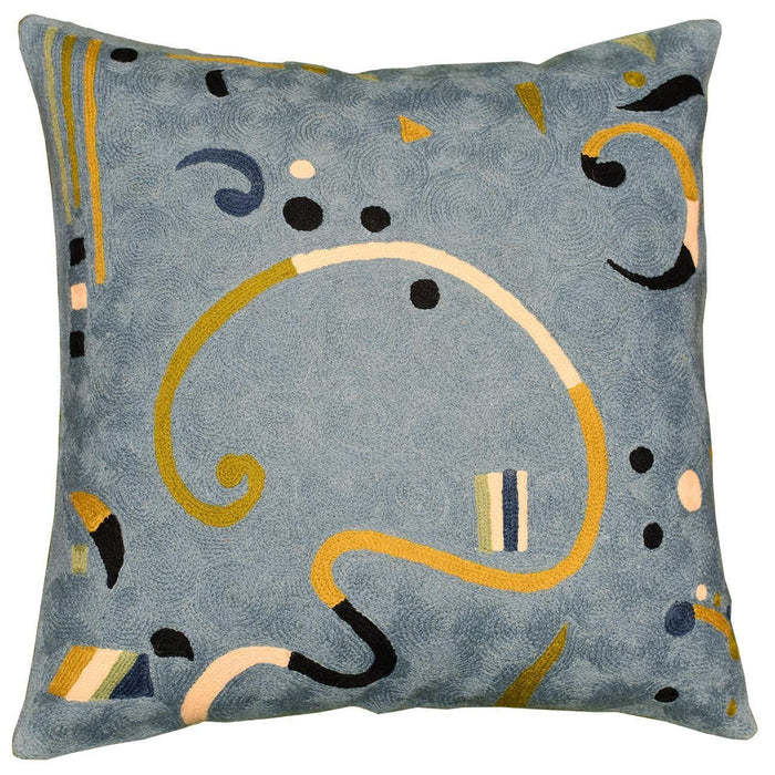 Kandinsky Blue Ribbon Cushion Cover Hand Embroidered 18" x 18" - KashmirDesigns