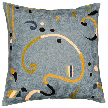 Kandinsky Blue Ribbon Cushion Cover Hand Embroidered 18" x 18" - KashmirDesigns