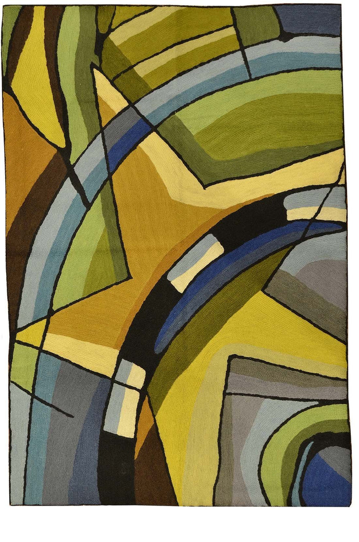 Kandinsky Blue Star Wool Rug / Wall Tapestry Hand Embroidered 2ft x 3ft - KashmirDesigns