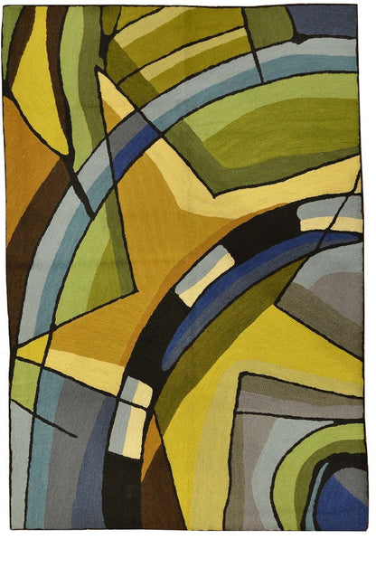 Kandinsky Blue Star Wool Rug / Wall Tapestry Hand Embroidered 2ft x 3ft - KashmirDesigns