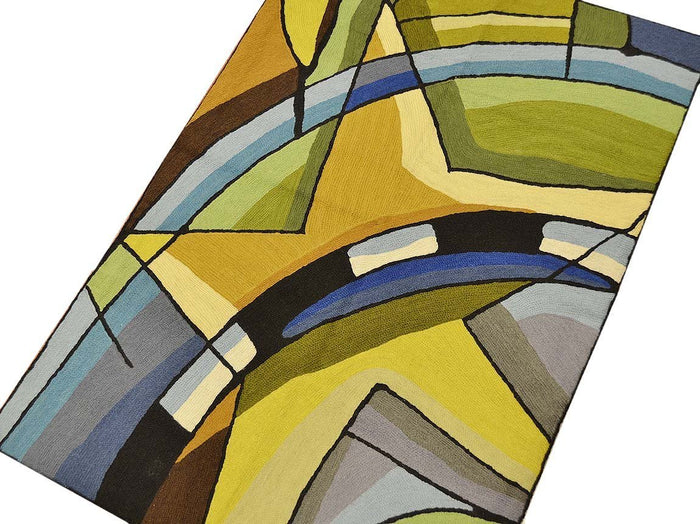 Kandinsky Blue Star Wool Rug / Wall Tapestry Hand Embroidered 2ft x 3ft - KashmirDesigns