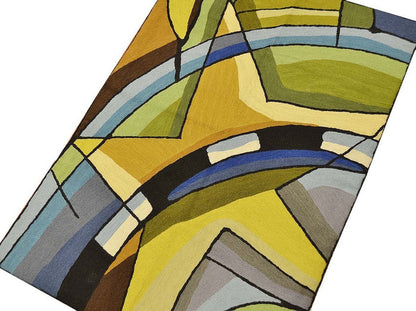 Kandinsky Blue Star Wool Rug / Wall Tapestry Hand Embroidered 2ft x 3ft - KashmirDesigns