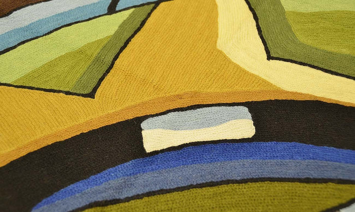 Kandinsky Blue Star Wool Rug / Wall Tapestry Hand Embroidered 2ft x 3ft - KashmirDesigns