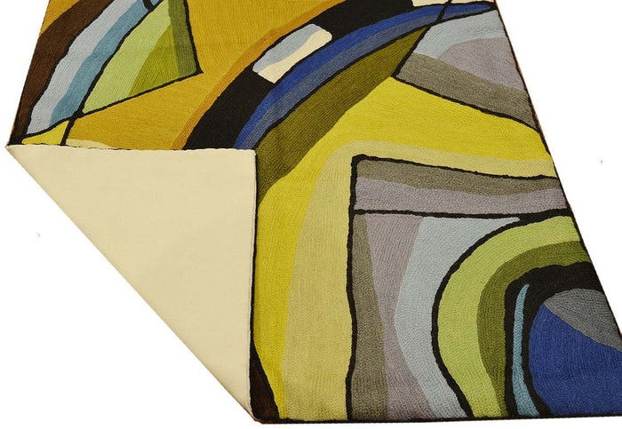Kandinsky Blue Star Wool Rug / Wall Tapestry Hand Embroidered 2ft x 3ft - KashmirDesigns