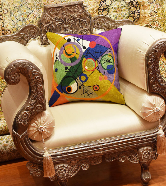 Kandinsky Circles In Circle III Accent Pillow Cover Handembroidered Wool 18"x18" - KashmirDesigns