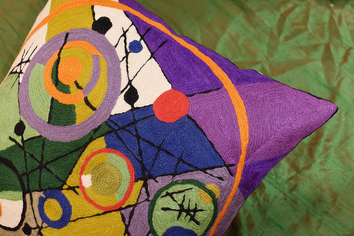 Kandinsky Circles In Circle III Accent Pillow Cover Handembroidered Wool 18"x18" - KashmirDesigns