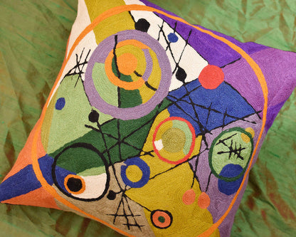 Kandinsky Circles In Circle III Accent Pillow Cover Handembroidered Wool 18"x18" - KashmirDesigns