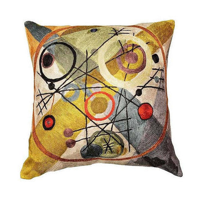 Kandinsky Cushion Cover Circles In A Circle Silk Hand Embroidered Art Silk 18x18" - KashmirDesigns